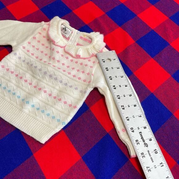 Petit Jouet VTG White Pink Blue Purple Flower Sweater Toddler See Measurements - Picture 7 of 11